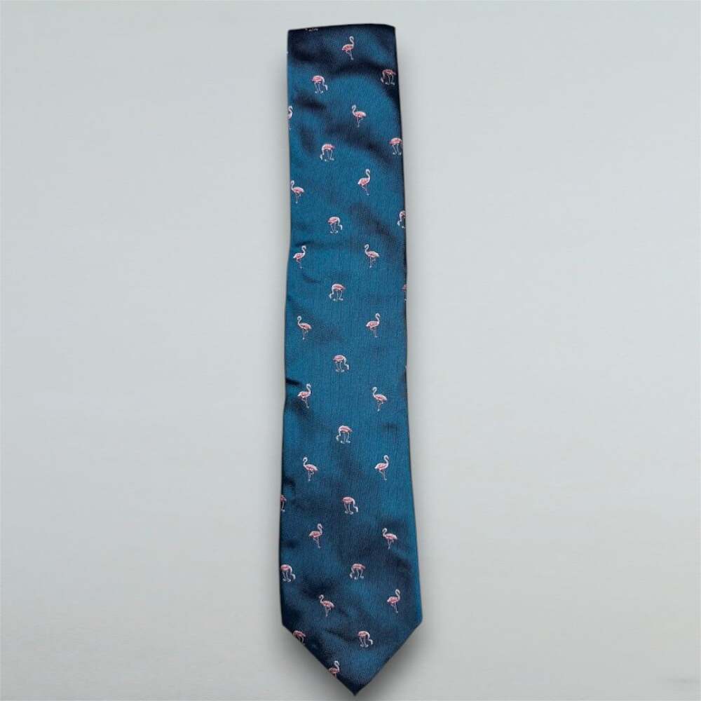 Blue Silk Flamingo Novelty Necktie Made in Italy